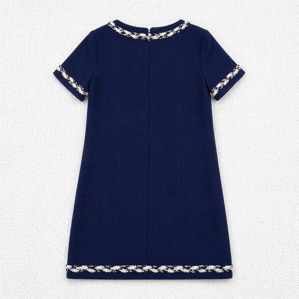 Karl Lagerfeld Navy Blue Tweed-Trim Mini Dress - Picture 2 of 7